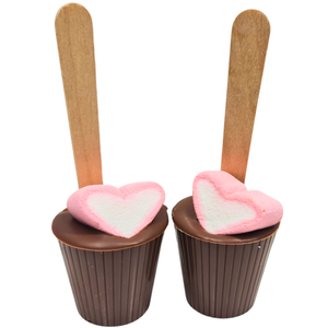 Poppy's Chocolate Milk hot chocolate sticks with heart shaped marshmallows