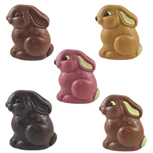 Five colourful Poppy's Chocolate Easter Egg Bunnies.