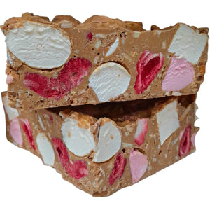 Poppy's Chocolate Rocky Road Strawberries and Almond Caramel Chocolate Block 500g Freeze Dried Lollies