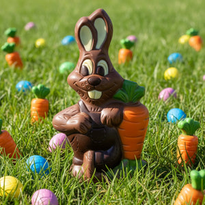Poppy's Chocolate Milk Chocolate Easter Bunny with Carrot Luxury Handmade Easter Chocolate lollies