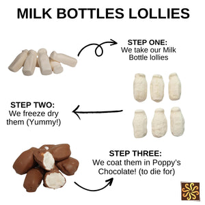 Frochies Milk Bottles chocolate coated freeze dried lollies