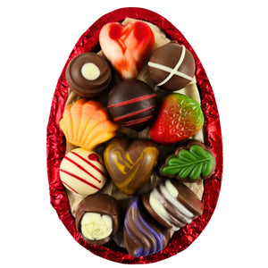 Poppy's Chocolate Milk Chocolate Easter Egg Half with 12 Gourmet Chocolates Luxury Handmade Easter Chocolate lollies