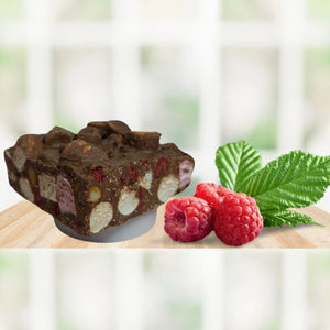 An image of Rocky Road with Raspberry, Macadamia, and Milk Chocolate in countertop.