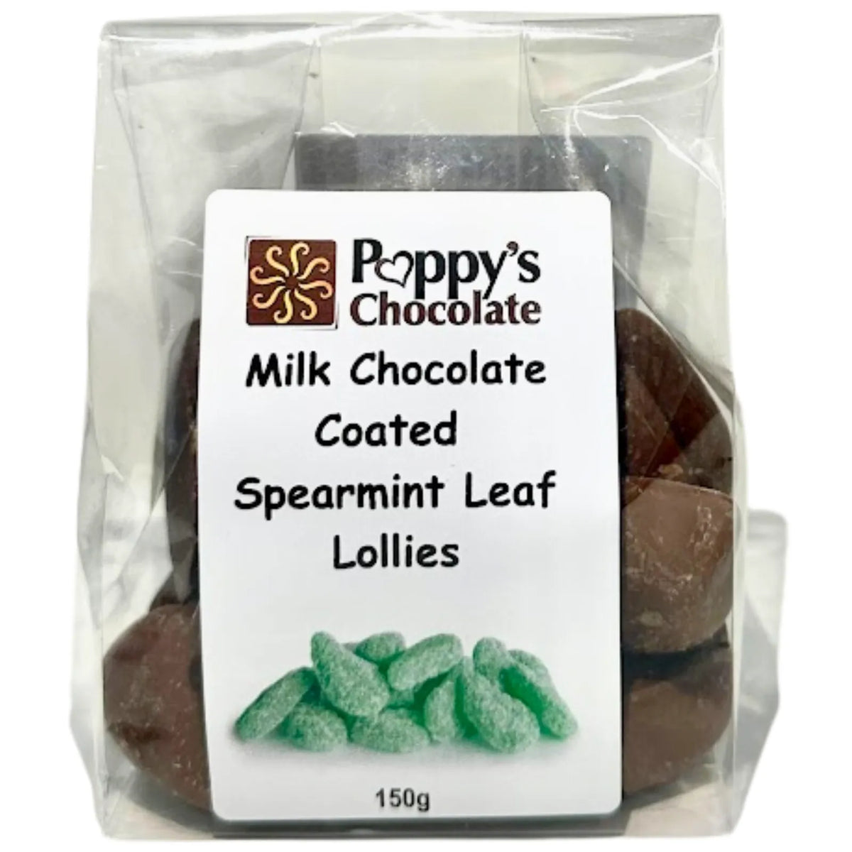 Poppy's Chocolate Coated Lollies. Spearmint Lollies coated in Poppy's Milk Couverture chocolate.