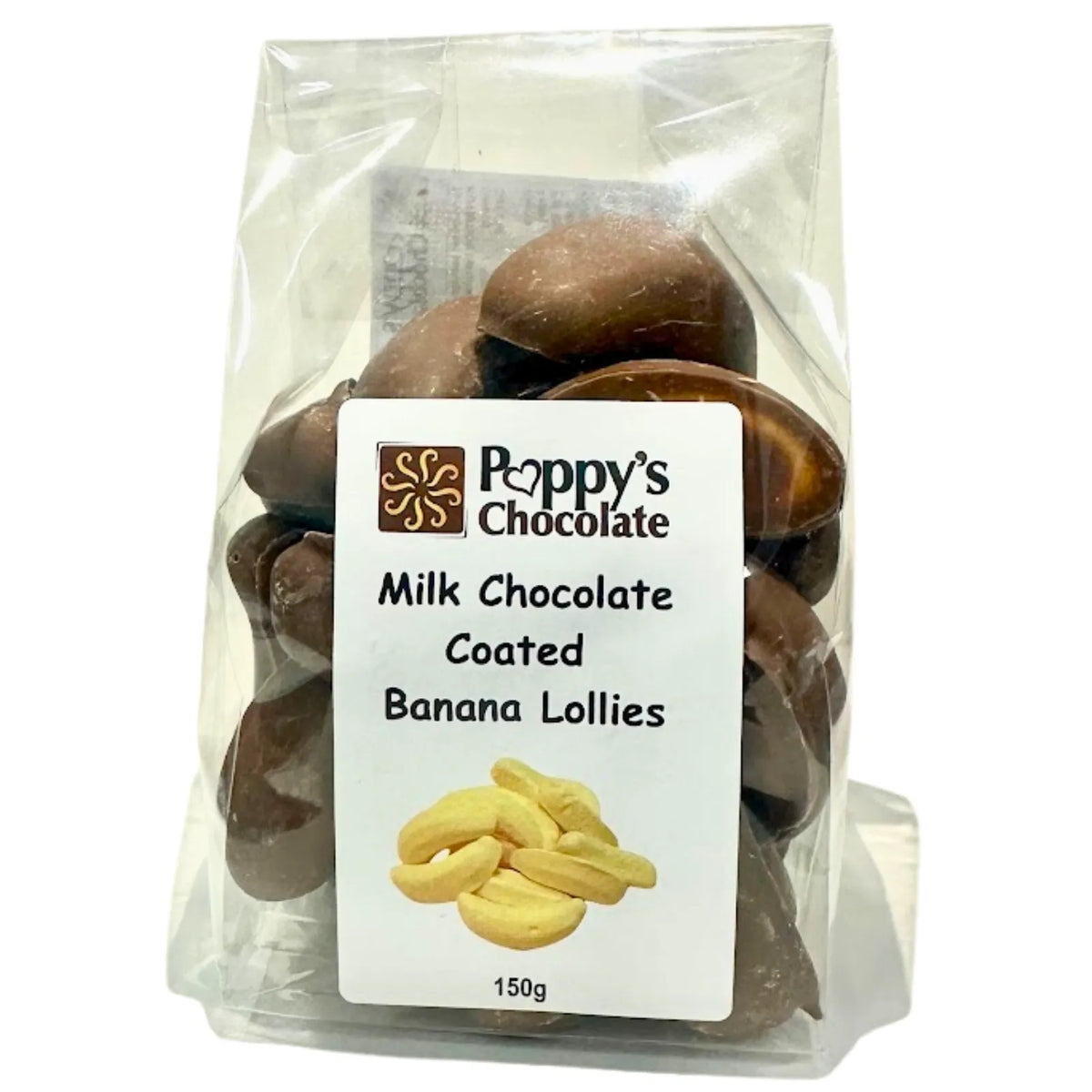 Poppy's Chocolate Coated Lollies. Banana Lollies coated in Poppy's Milk Couverture chocolate.