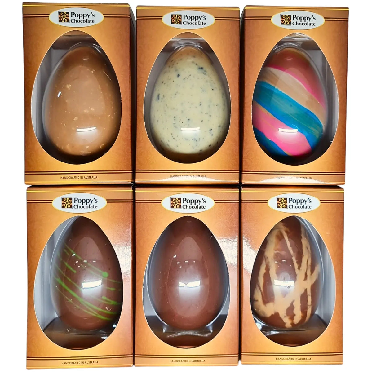 Poppy's Chocolate 6 Deluxe Easter Eggs. Handmade. Quality Chocolate.