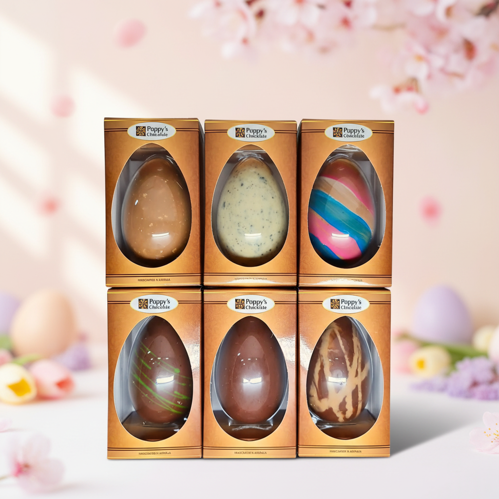 Poppy's Chocolate 6 Deluxe Easter Eggs. Handmade. Quality Chocolate.