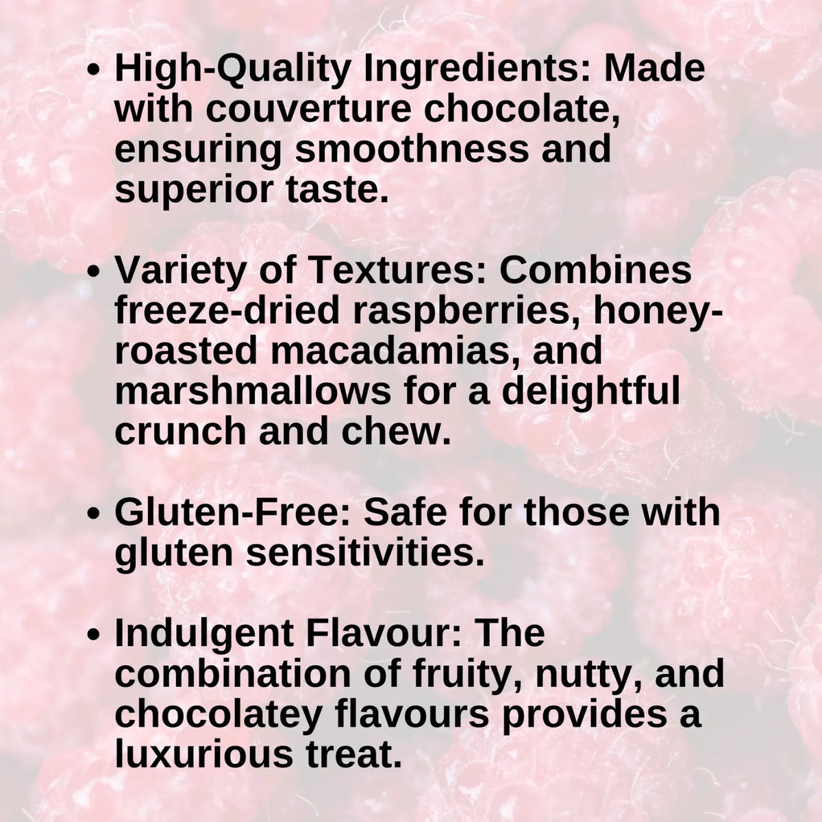 Benefits of Rocky Road with Raspberry, Macadamia, and Milk Chocolate.
