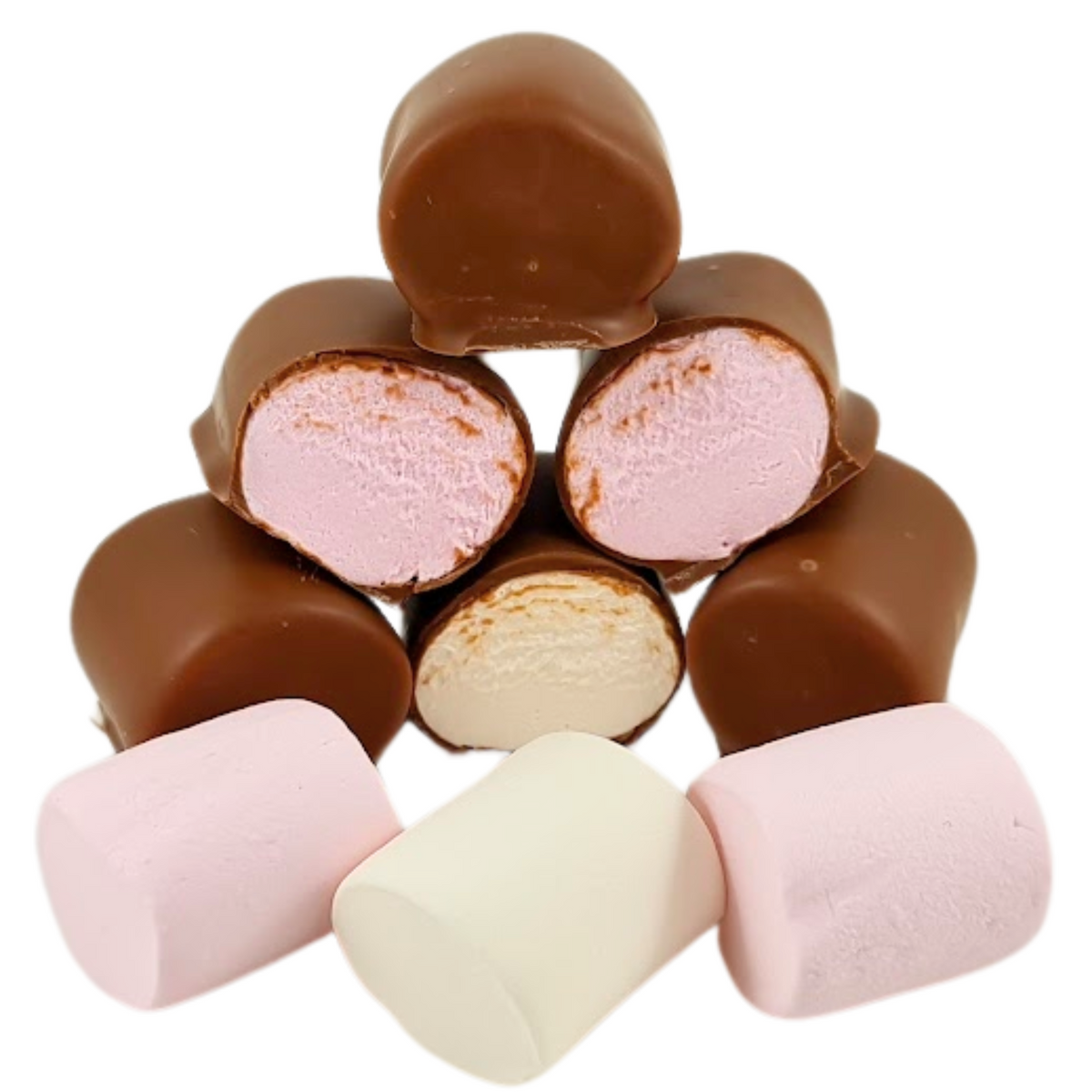 Chocolate Coated Pink and White Marshmallows 150g