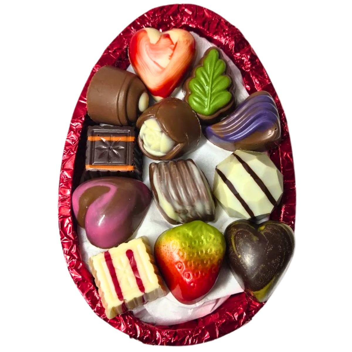 Poppy's Chocolate Milk Chocolate Easter Egg Half with 12 Gourmet Chocolates Luxury Handmade Easter Chocolate