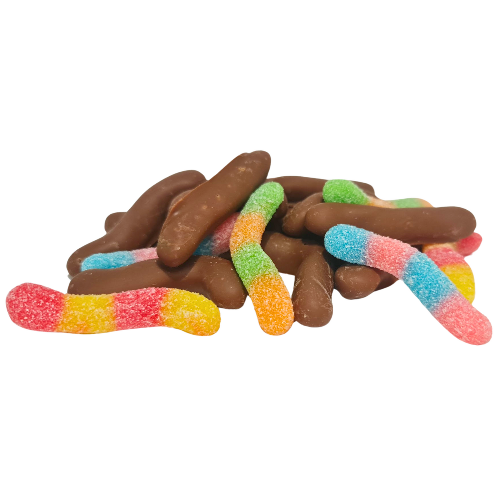 Milk Chocolate coated Sour Worm lollies