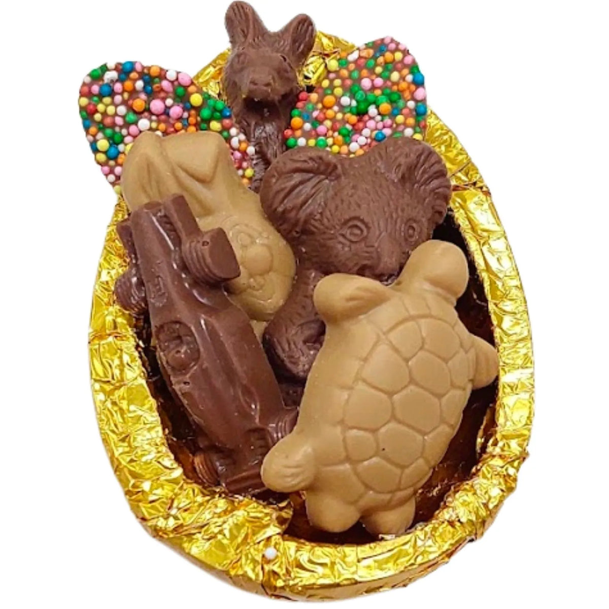 Poppy's Chocolate Milk Chocolate Half Easter Egg with Animals and Car Luxury Handmade Easter Chocolate