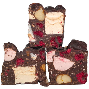 Poppy's Chocolate Rocky Road Raspberry and Macadamia Dark Chocolate 125g Luxury Handmade Chocolate Lollies