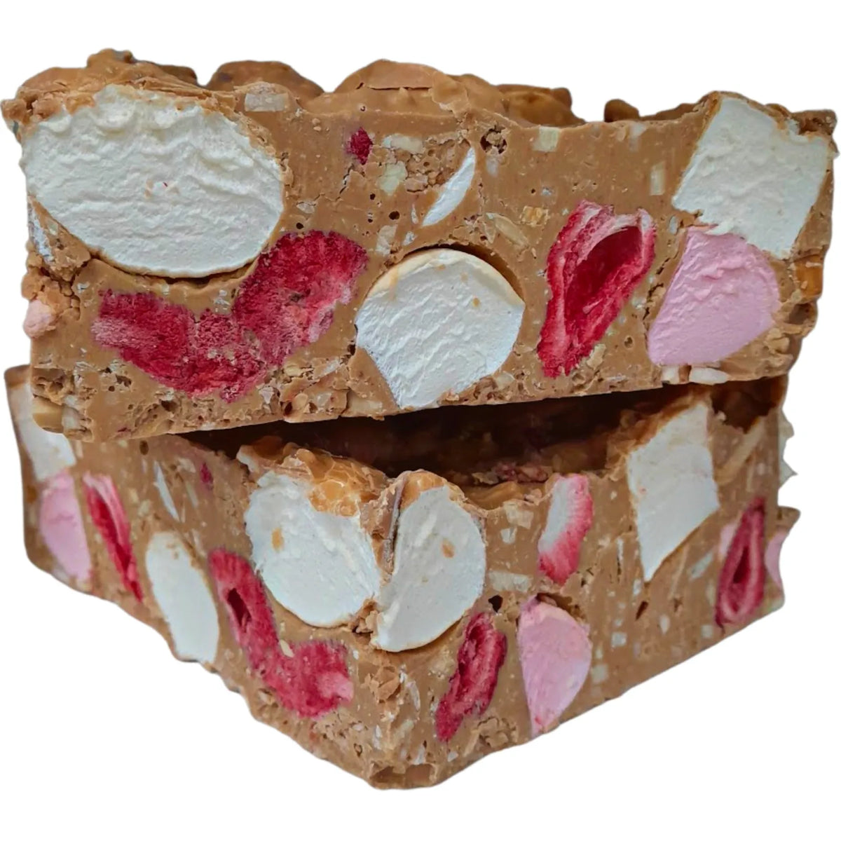 Poppy's Chocolate Rocky Road Strawberries and Almond Caramel Chocolate Block 500g Freeze Dried Lollies