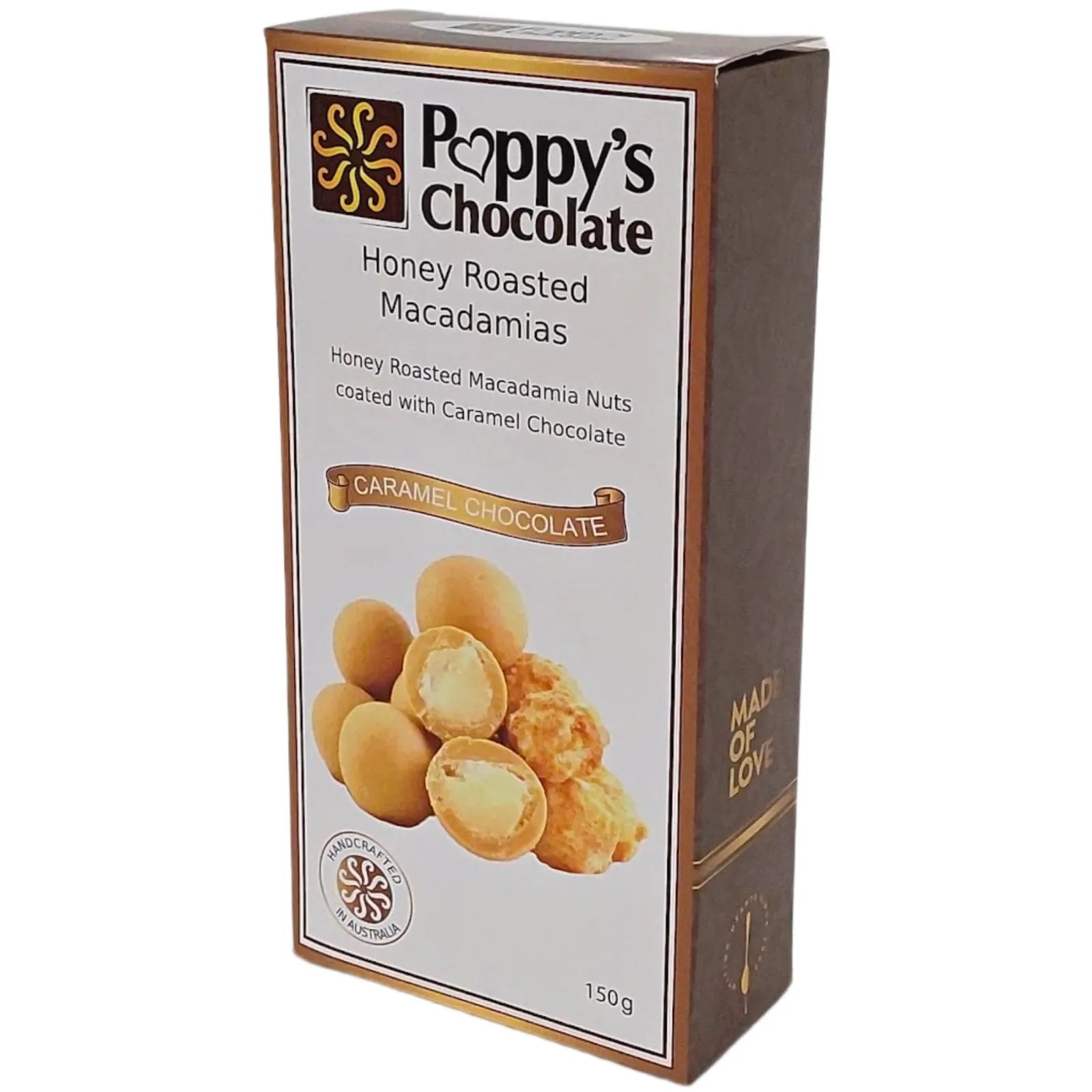Poppy's Chocolate Caramel Chocolate Coated Macadamias 150g Luxury Handmade Chocolate lollies