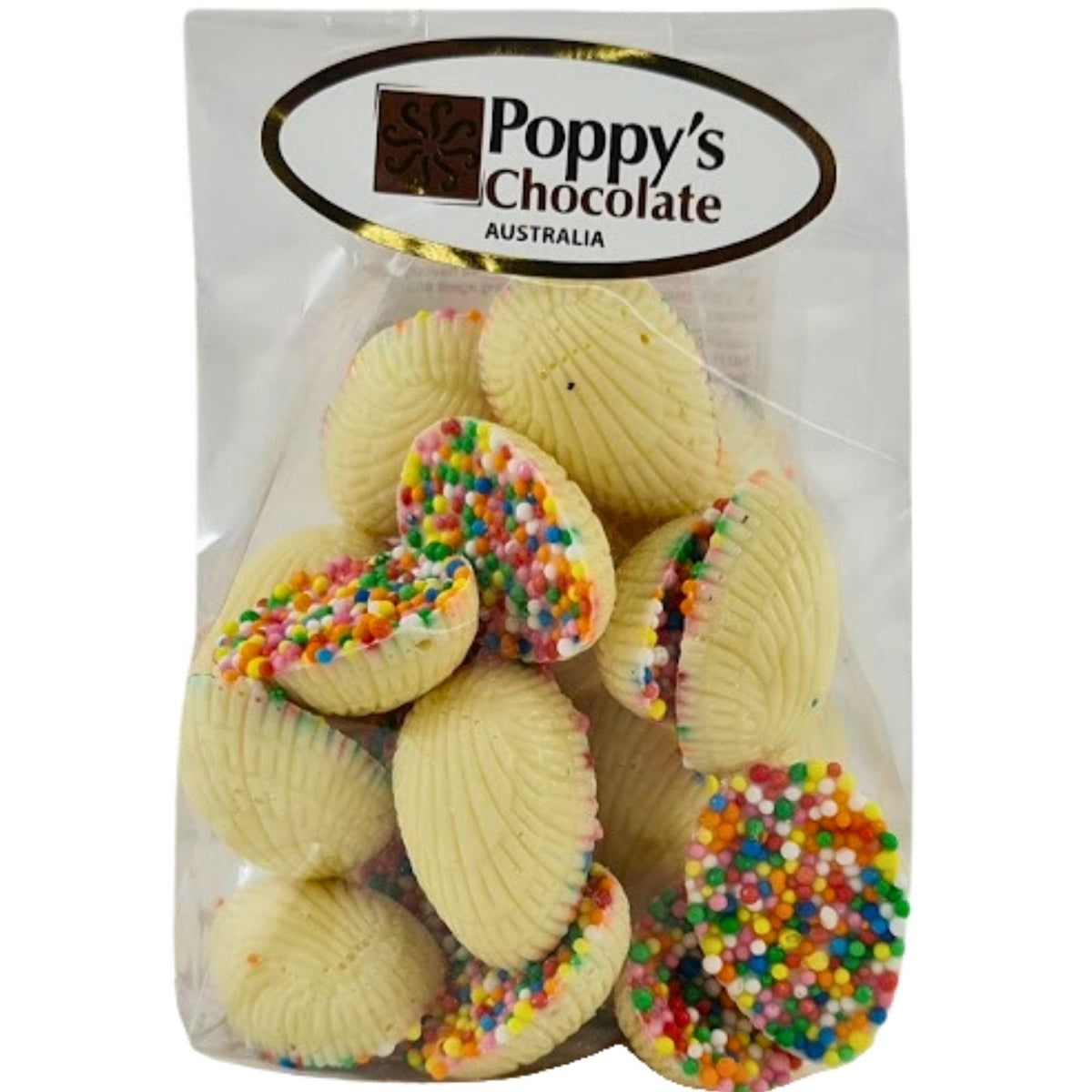 Mini White Chocolate Half Easter Eggs 24 pieces packed in a clear bag