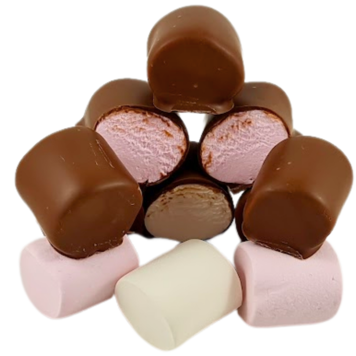 Chocolate Coated Pink and White Marshmallows 150g