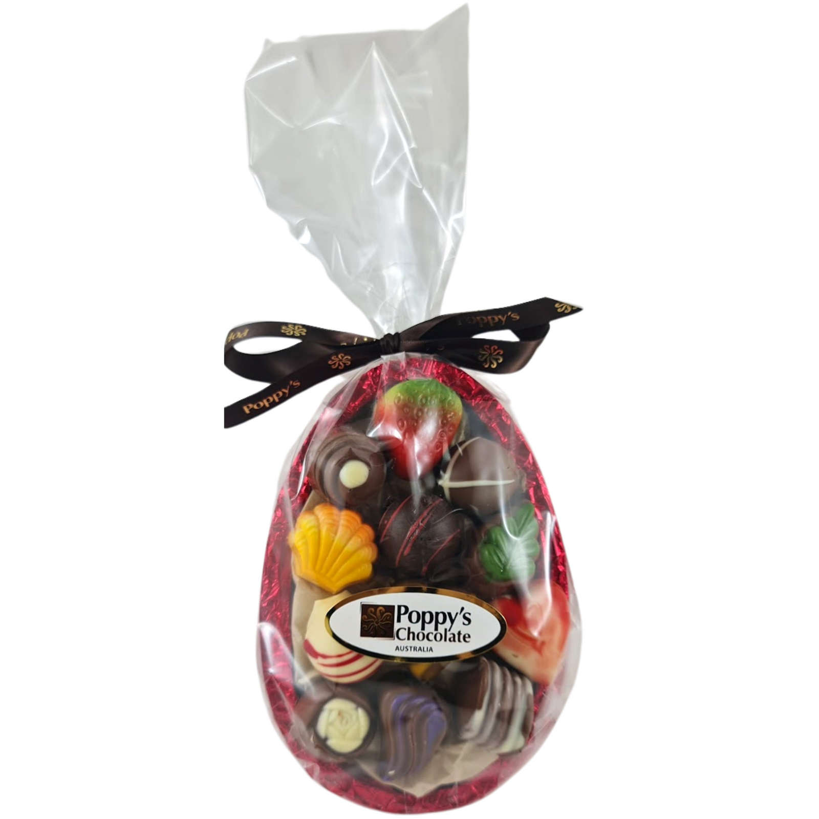 Poppy's Chocolate Milk Chocolate Easter Egg Half with 12 Gourmet Chocolates Luxury Handmade Easter Chocolate lollies