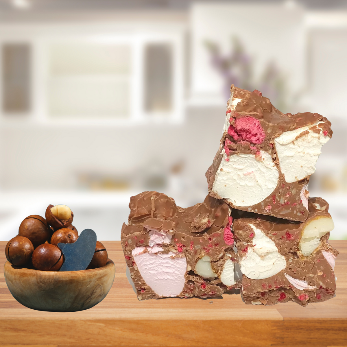 Rocky Road Raspberry and Macadamia Milk Chocolate Treat - Poppys Chocolate
