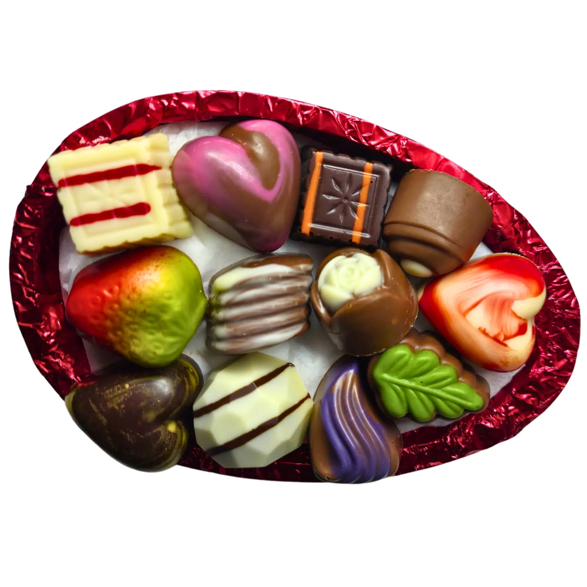 Poppy's Chocolate Milk Chocolate Easter Egg Half with 12 Gourmet Chocolates Luxury Handmade Easter Chocolate