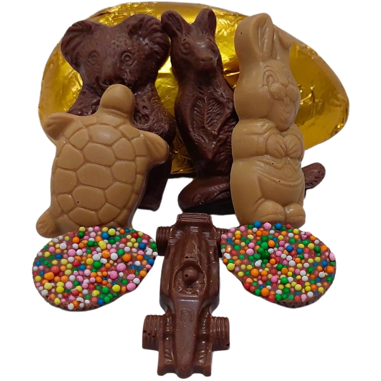 Poppy's Chocolate Milk Chocolate Half Easter Egg with Animals and Car Luxury Handmade Easter Chocolate