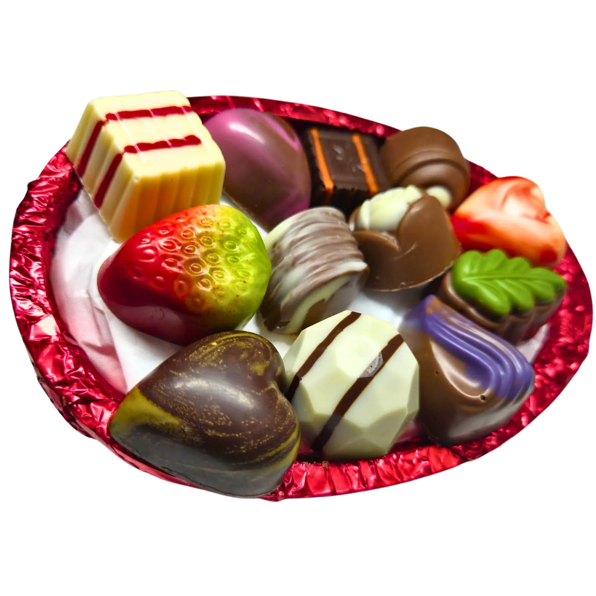 Poppy's Chocolate Milk Chocolate Easter Egg Half with 12 Gourmet Chocolates Luxury Handmade Easter Chocolate