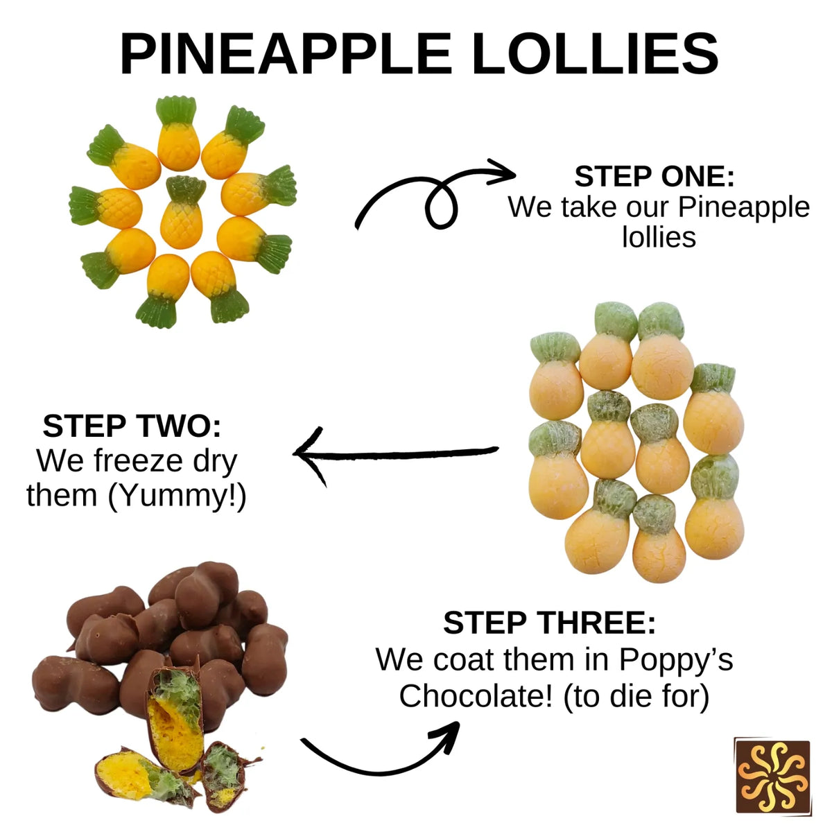 Poppy's Chocolate Chocolate Coated Freeze Dried Pineapple Lollies