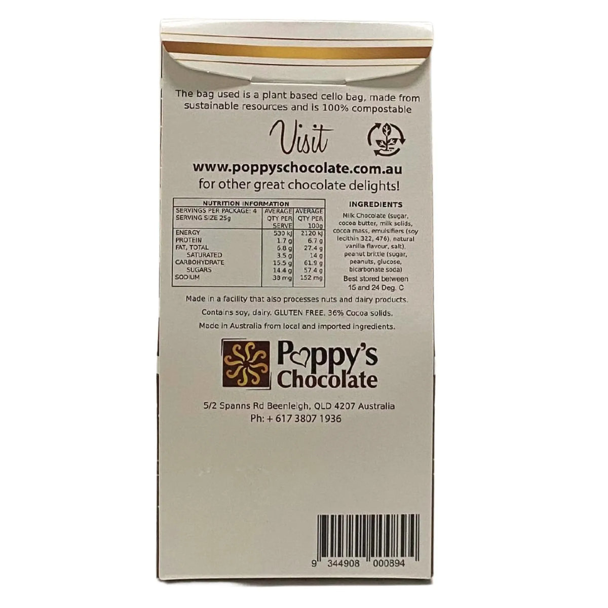 Poppy's Chocolate Peanut Brittle Coated In Milk Chocolate 100G