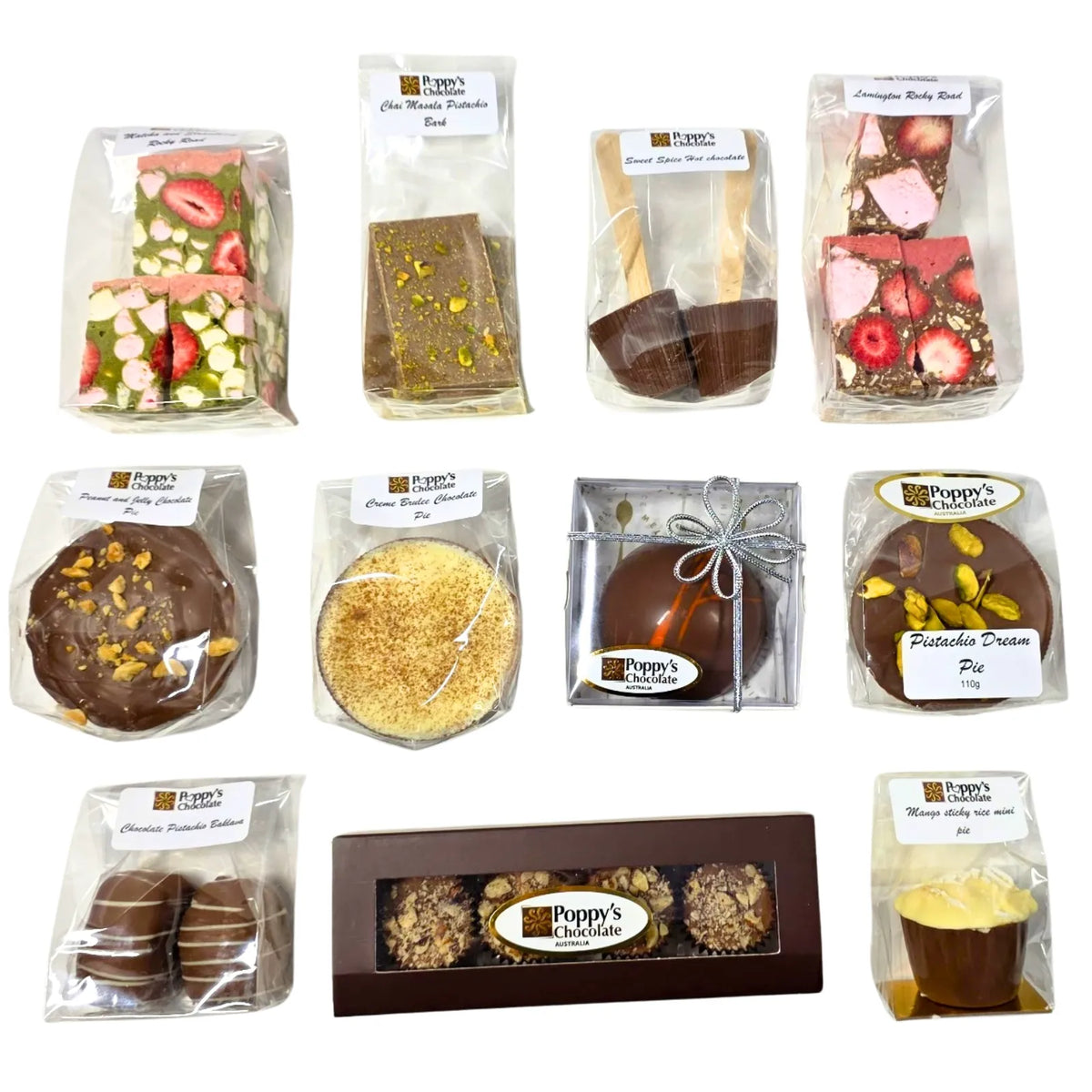 Poppy’s Chocolate Around the World Chocolate Collection. Limited edition box of 11 handcrafted chocolates.