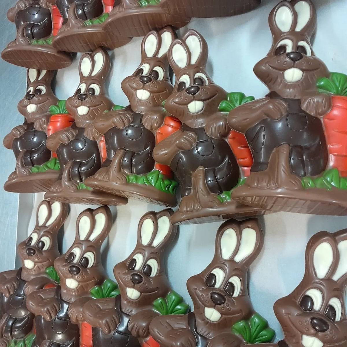 Poppy's Chocolate Milk Chocolate Easter Bunny with Carrot Luxury Handmade Easter Chocolate lollies