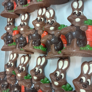 Poppy's Chocolate Milk Chocolate Easter Bunny with Carrot Luxury Handmade Easter Chocolate lollies