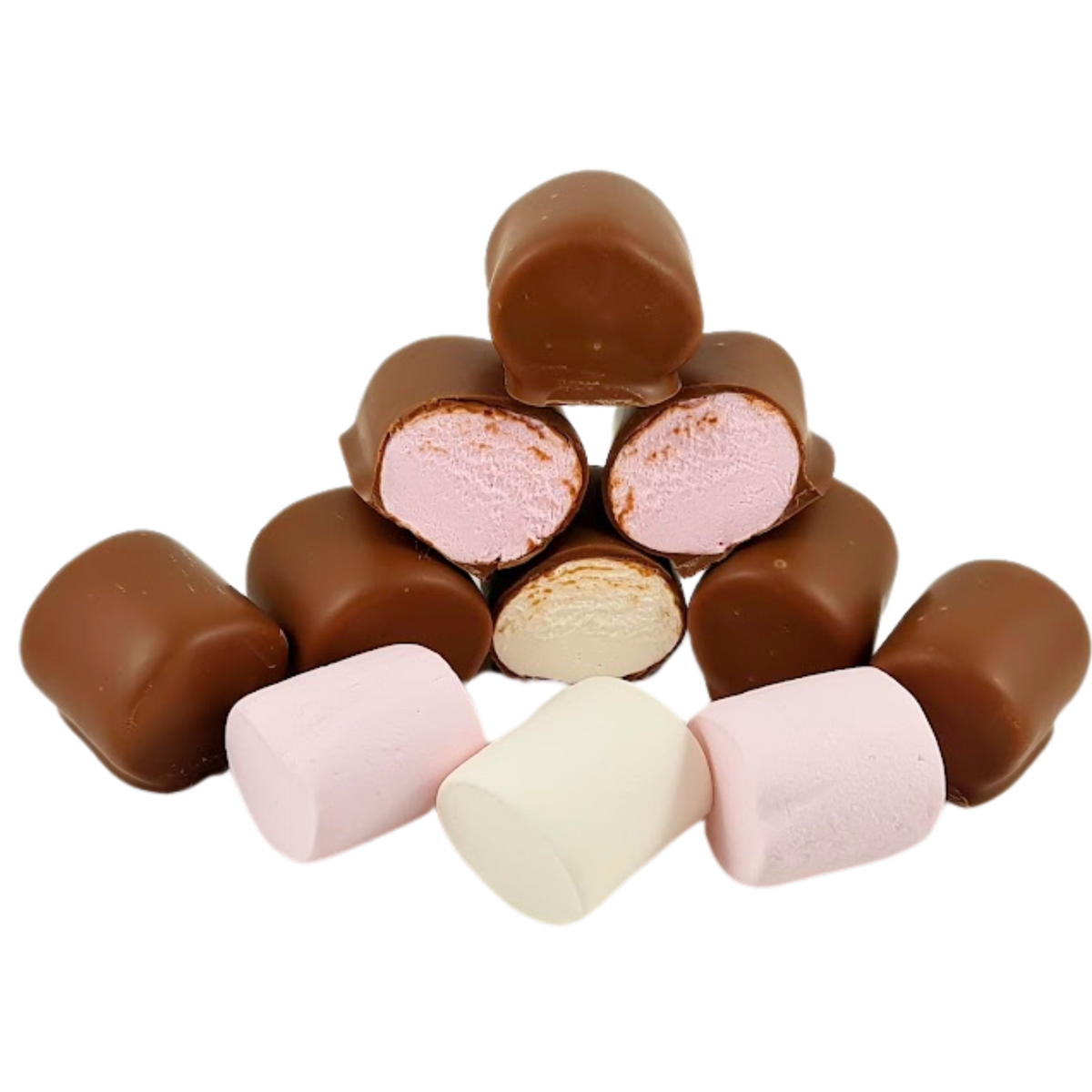 Chocolate Coated Pink and White Marshmallows 150g