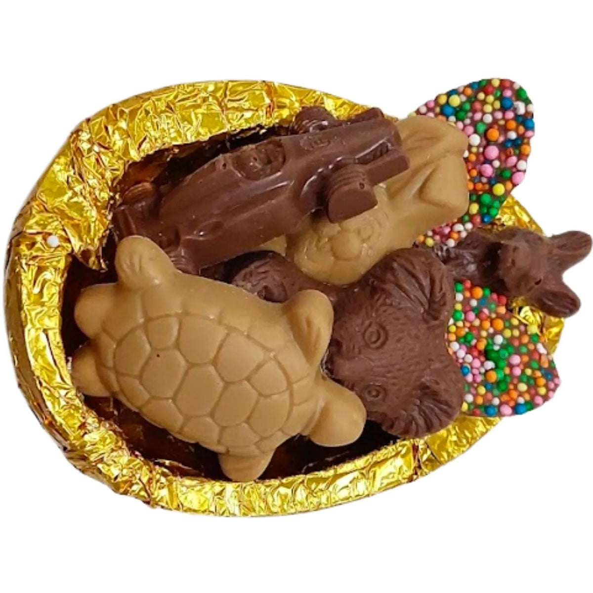 Poppy's Chocolate Milk Chocolate Half Easter Egg with Animals and Car Luxury Handmade Easter Chocolate