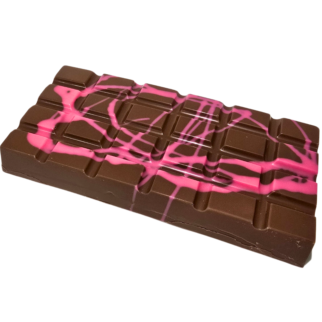Milk Chocolate bar with pistachio and coconut filling.