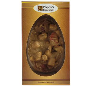 Poppy's Chocolate Rocky Road Easter Egg Caramel Chocolate Strawberry Almond