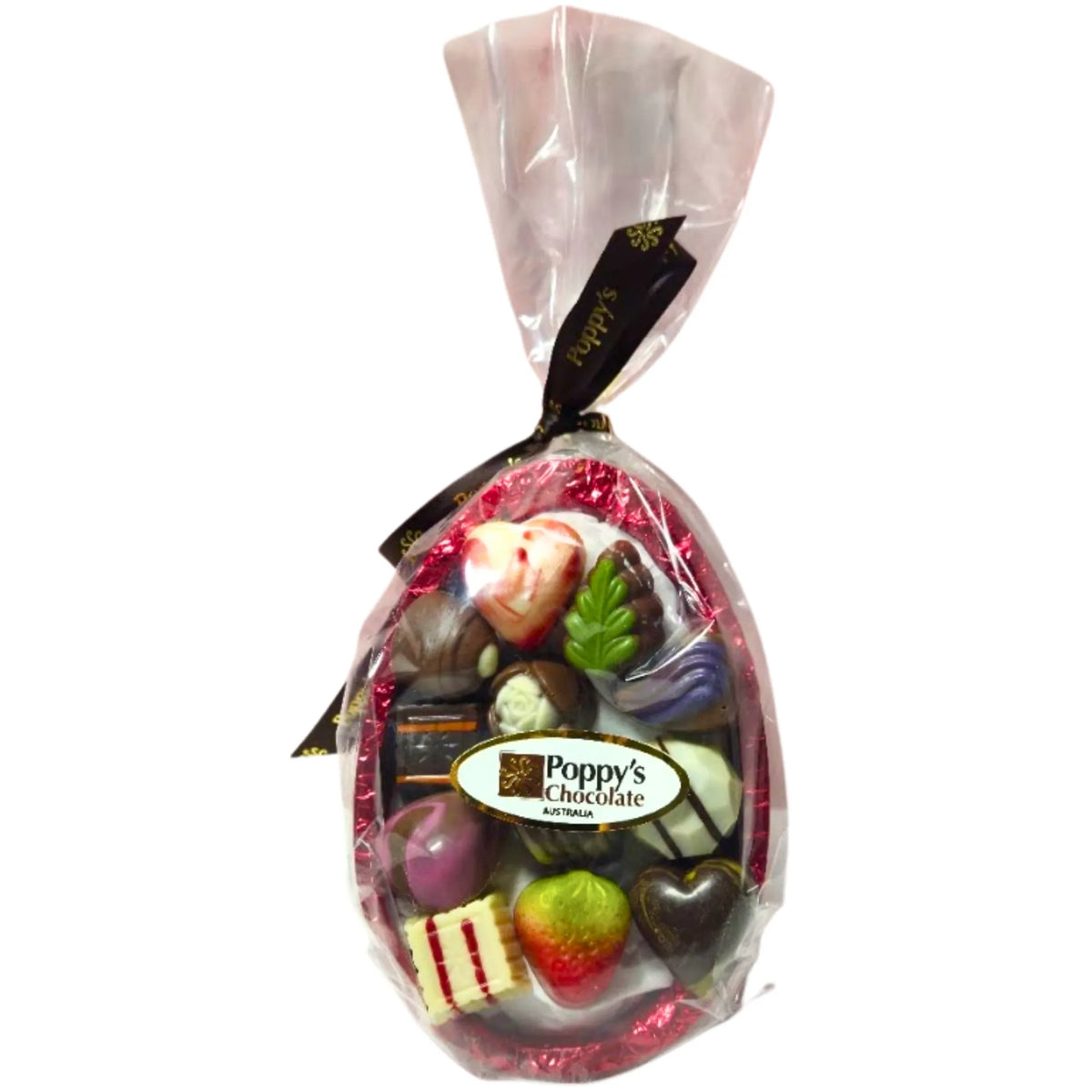 Poppy's Chocolate Milk Chocolate Easter Egg Half with 12 Gourmet Chocolates Luxury Handmade Easter Chocolate