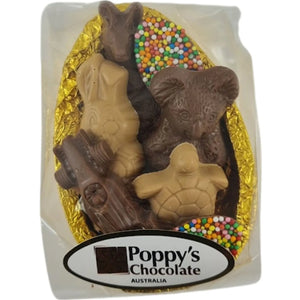 Poppy's Chocolate Milk Chocolate Half Easter Egg with Animals and Car Luxury Handmade Easter Chocolate
