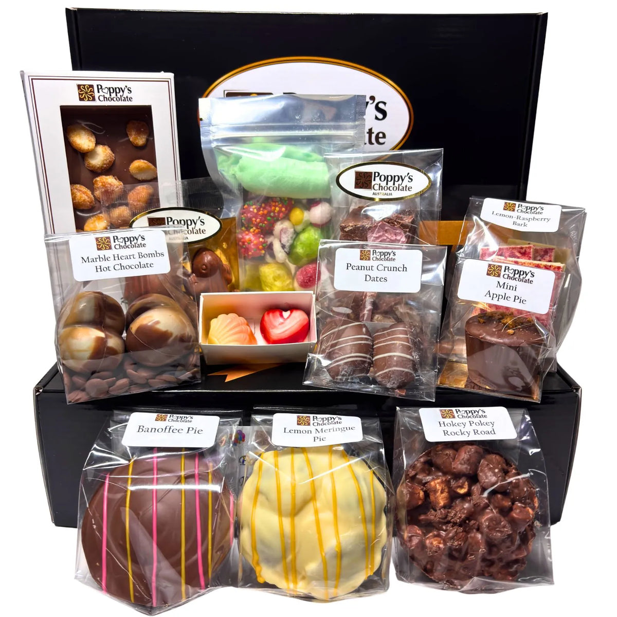 Poppy's 21st Birthday Treasure Box filled with exclusive handcrafted chocolates in a gourmet gift box.