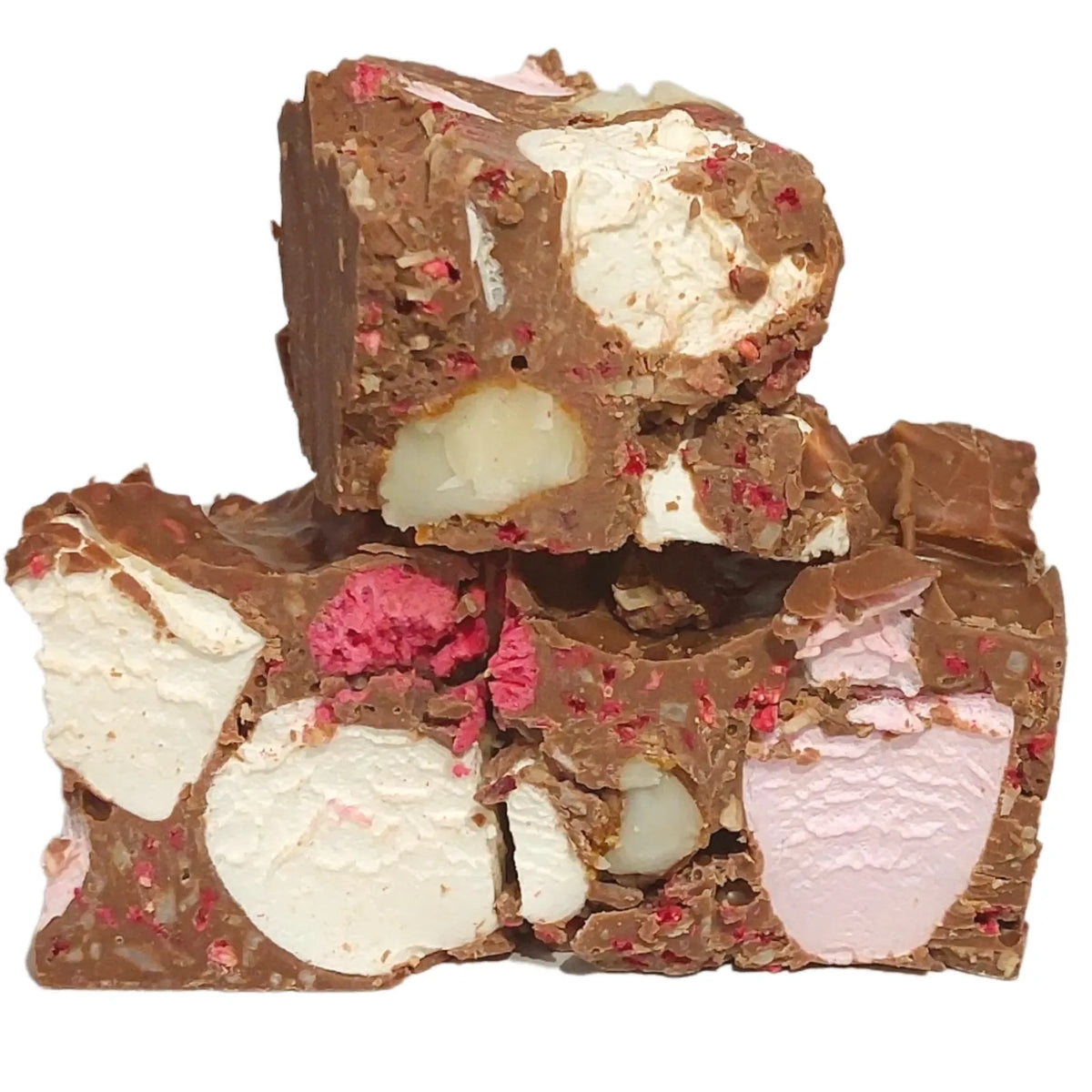 Poppy's Chocolate Rocky Road Raspberry and Macadamia Milk Chocolate 125g Luxury Handmade Chocolate Lollies