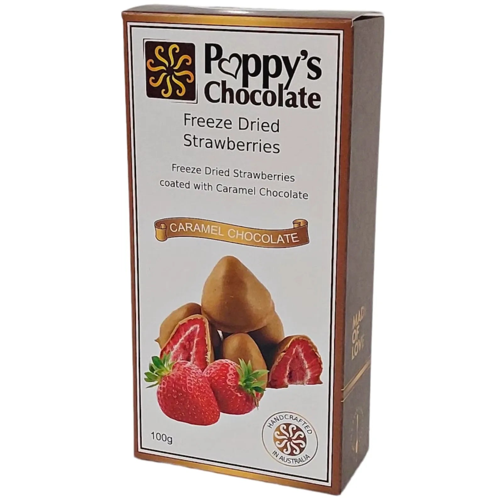 Poppy's Chocolate Caramel Chocolate Coated Freeze Dried Strawberries 100g Luxury Handmade Chocolate