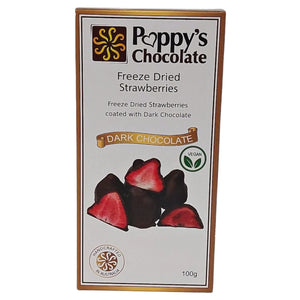 Poppy's Chocolate Dark Chocolate Coated Freeze Dried Strawberries 100G