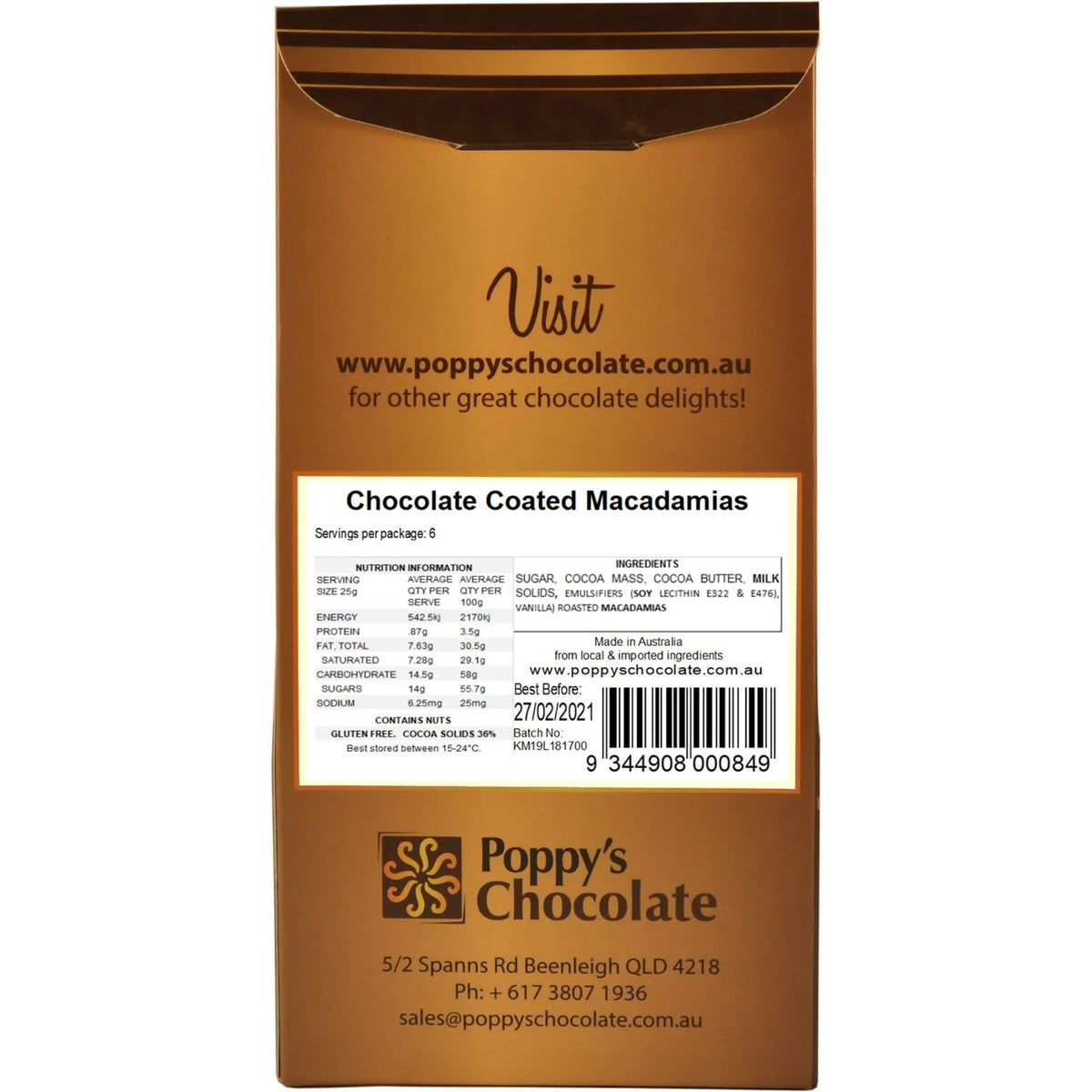 Poppy's Chocolate Milk Chocolate Coated Macadamia 150G