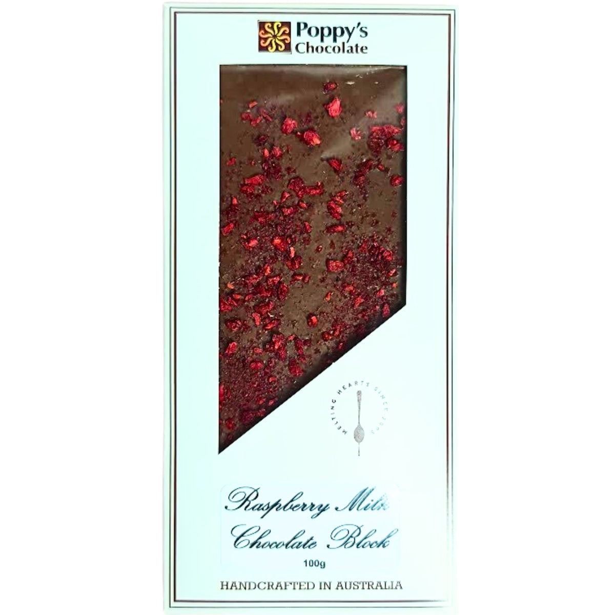 Raspberry and milk chocolate block 100g
