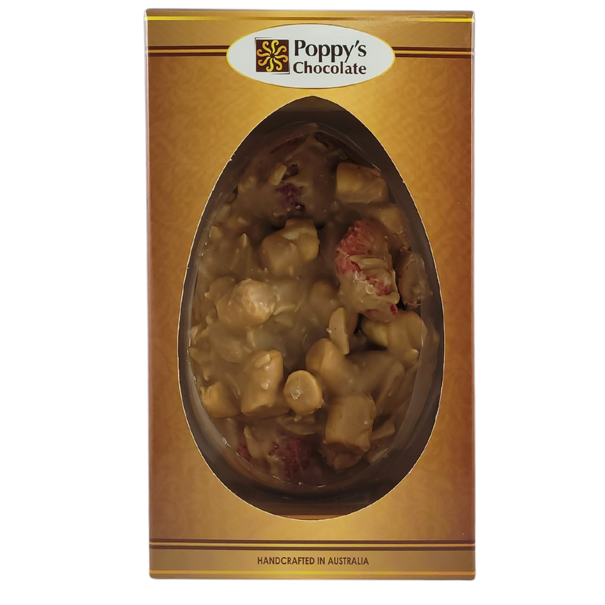 Poppy's Chocolate Rocky Road Easter Egg Caramel Chocolate Strawberry Almond