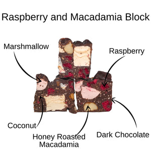 Poppy's Chocolate Rocky Road Raspberry And Macadamia Dark Chocolate 125G