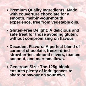 Poppy's Chocolate Rocky Road Strawberry And Almond Caramel Chocolate Block 500G