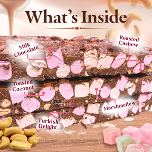Turkish Delight and Cashews Milk Chocolate rocky road Ingredients