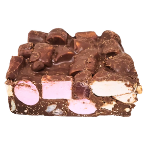 A block of Turkish Delight and Cashews Milk Chocolate rocky road 500g