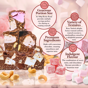 Rocky Road Cashew and Turkish Delight Milk Chocolate Block 500g