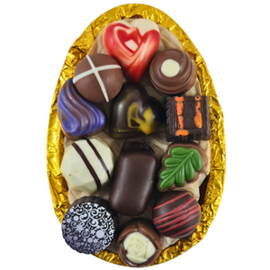 Dark Chocolate Easter Egg Half with 12 Gourmet Chocolates